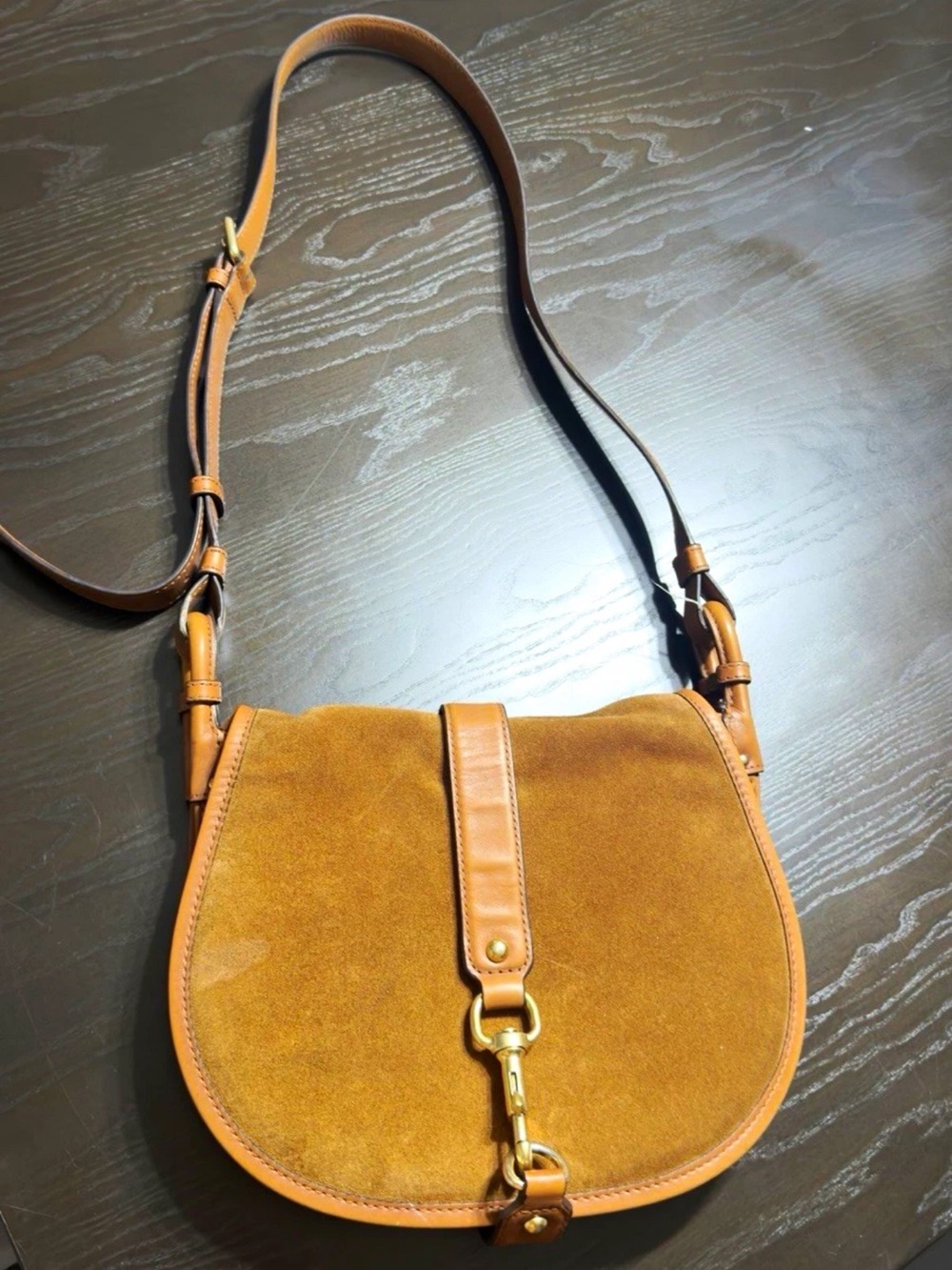 Michael Kors Jamie Large Suede Saddle Bag Caramel Brown